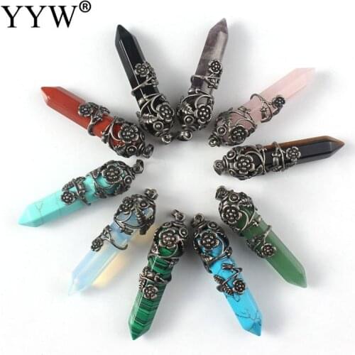 Natural Stone Gem The Plum Blossom Winding Hexagon Prism Purple Crystal Aventurine Opalite Healing Pendant For Necklace Jewelry