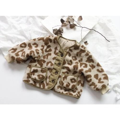 New Winter Baby Boys Thicken Warm Coats Korean Style Leopard Lamb Fleece Kids Outerwear Children Clothes
