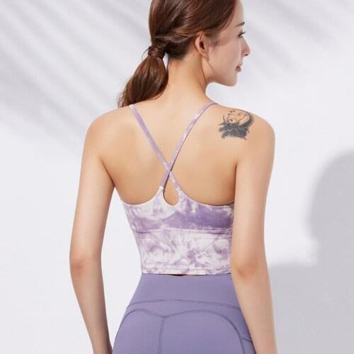 Autumn New Cross Beautiful Back Gather Yoga Vest Handmade Tie-Dye Printing Women Shockproof Sports Bra Running Fitness Camisole