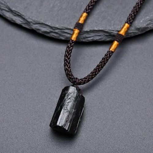 Fashion Natural Black Tourmaline Pillar Pendant Necklace Crystal Gem Specimen Men Women Energy Healing Stone Necklace
