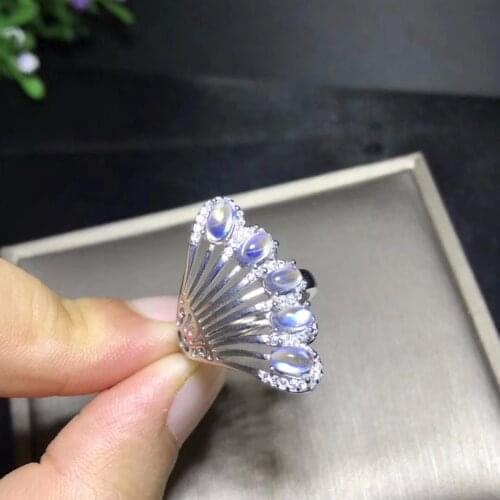 Simple and refined, the latest style Natural blue moonstone ring, 925 silver, clean stones, beautiful colors