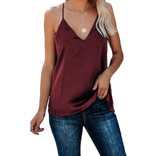 Sexy Spaghetti Strap Tops Women Halter V Neck Basic Vest Sleeveless Satin Silk Tank Tops Bottom Ladies Summer Camisole Plus Size