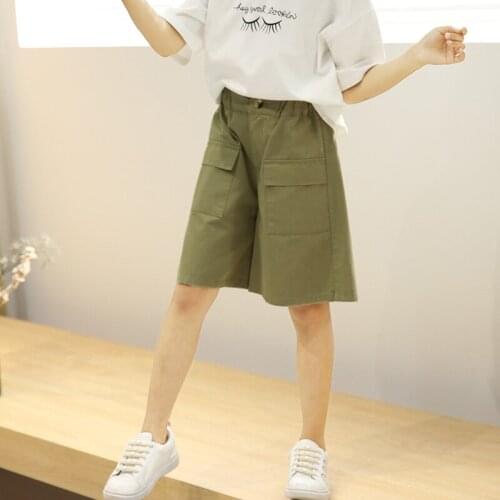 4-10 Y Girl Shorts Casual Solid Color Wide-leg Pants Elastic Waist Shorts for Girls Summer 2020 High-quality Knee Length Pants