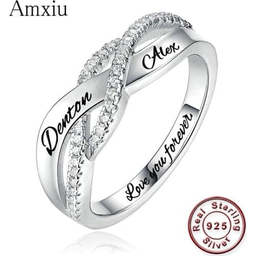Amxiu Customize Wedding Ring 925 Sterling Silver Ring Engrave Two Names Rings Jewelry Personalized Ring For Bridal Lover Bijoux