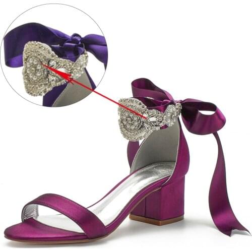 Lace Up Wedding Sandal for Bride Open Toe Mid Heels Women Shoes Satin Crystals Evening Party Dress Sandals Casual Summer