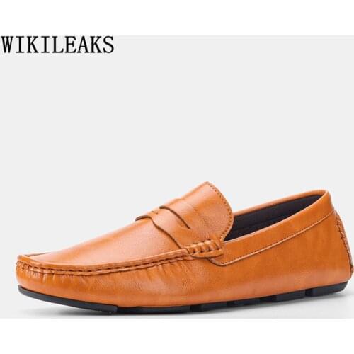Leather Casual Shoes Man Fashion Slip on Shoes Men Orange Mens Loafers Shoes Luxury Square Toe Zapatillas Hombre Chaussure Homme