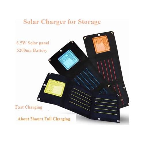 High Effiencicy Solar Charger 6.5W 5V with 5200Ma Battery Energy Storage Solar power bank.Fast charging portable Mobile charger