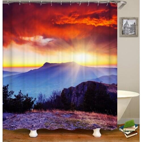 3d Sunset Scenery Shower Curtains Art Bathroom Curtain Landscape Waterproof Bath Curtain With Hooks Accept Customization