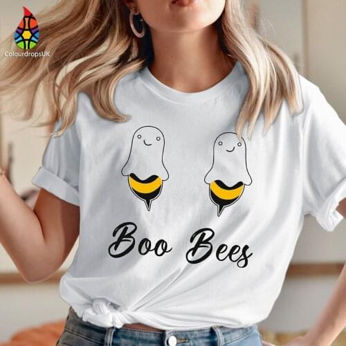 Boo Bees Funny Save The Bees Woman T Shirts Short Sleeve Roundneck Graphic Tee Halloween Witch Clothes Big Size Top Dropshipping