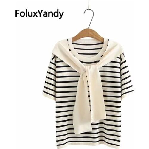 Knitted Tops Women Summer Tops Plus Size XXXL 4XL One Piece Loose O Neck Short Sleeve T-Shirt White Black KKFY5479