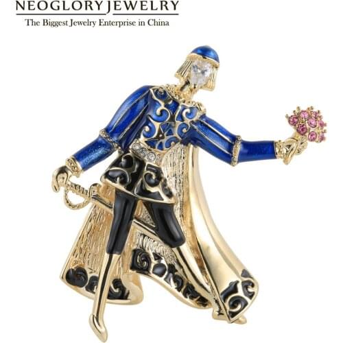 Neoglory Charm Prince Courtship display Pins Zircon Brooches Enamel Metalh People Jewelry For Women Wedding Decoration Gift