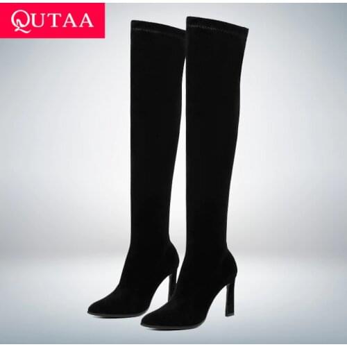 QUTAA 2020 High Heel Long Women Boots Autumn Fashion Women Shoes Sexy Pointed Toe Winter Over The Knee Woman Boots Size 34-43