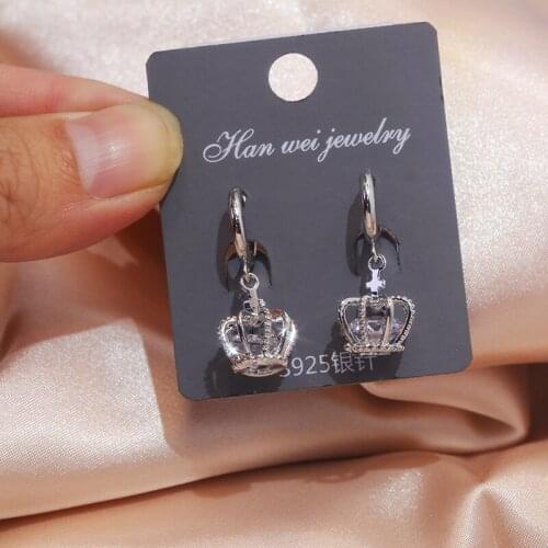 JUWANG 2021 New Fashion Women Girls Drop Earrings Jewelry AAA Cubic Zircon Crown Dangle Earrings For Wedding Party