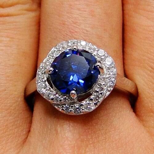 Woman Jewelry Tanzanite CZ Ring Solid 925 Sterling Silver Rings Round 8mm Jewelry Ring CZ Wedding Rings Party Jewelry Size 7/8/9