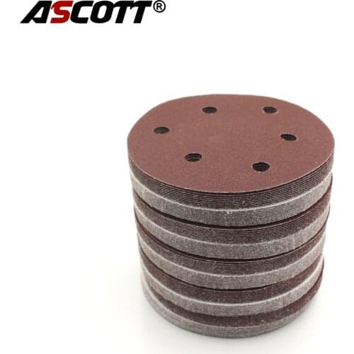 Sand paper pad 100pcs 6-hole red sand paper polishing pad self-adhesive loop backing polishing disc for angle grinder