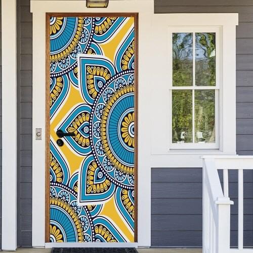 2pcs/set Blue Mandala Pattern DIY Door Art Mural Sticker Bedroom Living Room Home Decor Wall Stickers Waterproof PVC Wallpaper