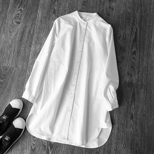 2021 Summer New White Cotton Women Blouse and Shirts Long-sleeved Loose Solid Elegant Office Lady Shirts Outwear Coat Tops
