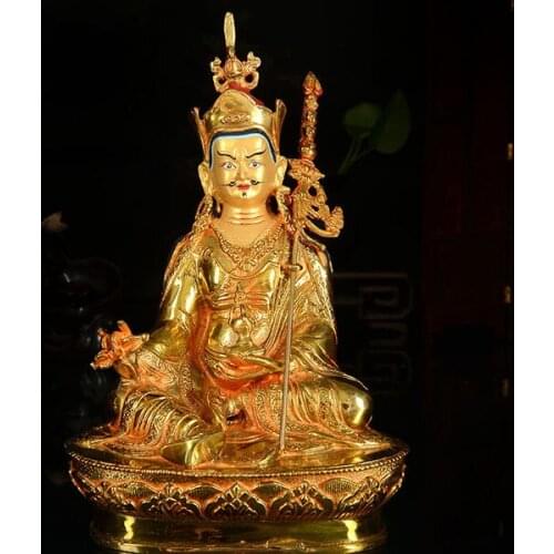 21CM TALL# GOOD # THRIVING BUSINESS MONEY SAFETY #EFFICACIOUS PROTECTION NEPAL GOLD-PLATED GURU PADMASAMBHAVA BUDDHA STATUE