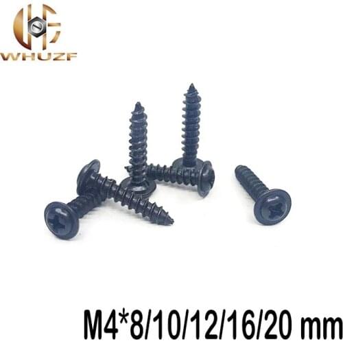 50pcs M4*8/10/12/16/20 mm Pan Tip Round with Pad Self-tapping Screw Black/ with Self-tapping Screws