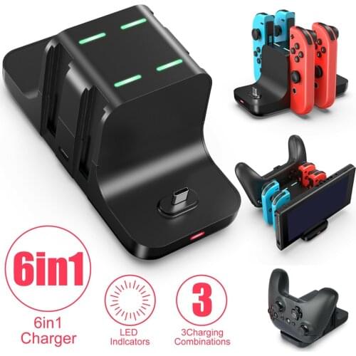 6 in 1 Charging Dock for Nintendo Switch Console Controller Gamepad Charger Dock Station DC5V/2A Charge Stand for NS Switch