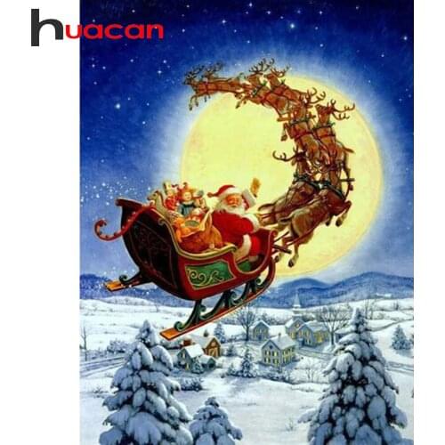 Huacan 5D Diamond Painting Cross Stitch Santa Claus Full Square Diamond Embroidery Mosaic Rhinestones Christmas Decor