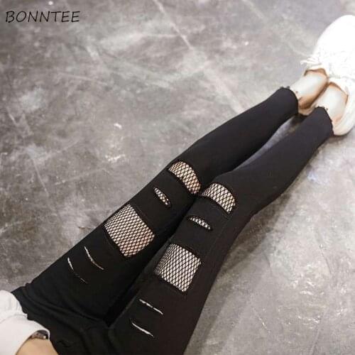 Pants Women Hole Slim 2020 Chic Ankle-Length Pant Outwear Thin Womens Korean Style Trousers Elegant High Daily Female Capris New