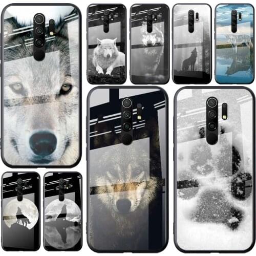 Tempered Glass Cover Cute Black Wolf Print For Xiaomi Redmi K40 K30 K20 9T 9C 9A 9 8A 7 Pro Plus Phone Case Shell