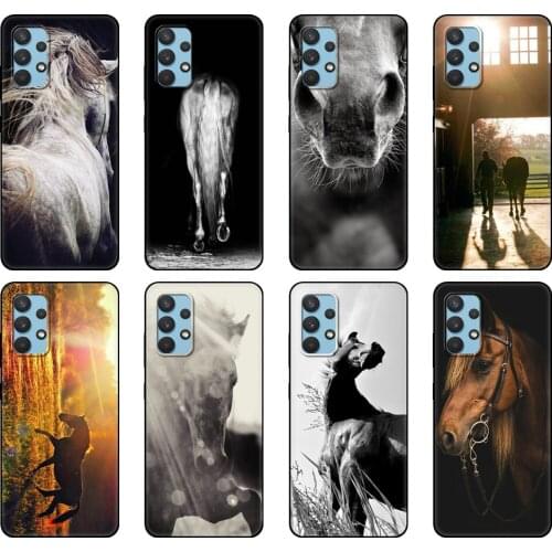 Black tpu Case For Samsung galaxy A32 A42 A52 A72 4g 5g S21 PLUS ultra back cover Sunset and horse