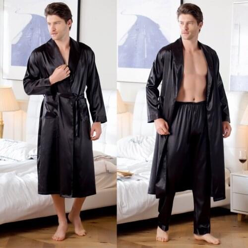 Big Size 3XL Men Robe Loose Satin Kimono Bath Gown Casual Sleepwear Sexy Nightwear Long Sleeve Lapel Wedding Intimate Lingerie