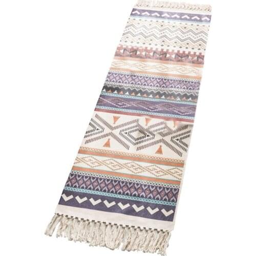 Ethnic Style Cotton And Linen Bedroom Bedside Mats Long Floor Mats Living Room Sofa Carpet Mats Machine Washable