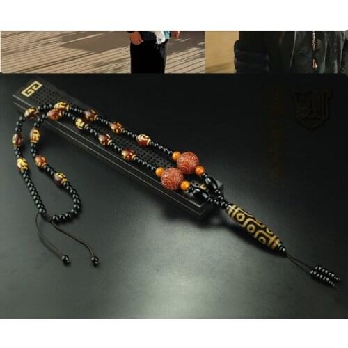 Quality Tibetan Dzi Bead Pendant 9 Eyes Amulet Agate Carven Vein Necklace Hanging Magic Bless