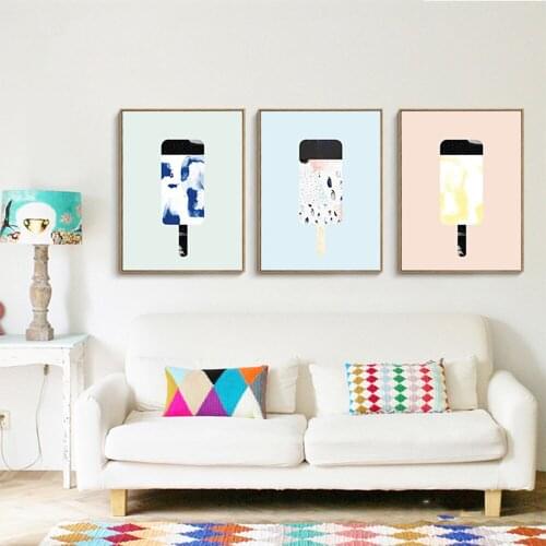 Three Style Ice Cream Nordic Canvas Art Print Painting Modern Wall Picture For Store Kitchen Room Decoration Frame Not Include