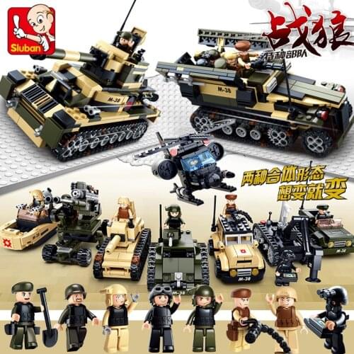SLuban Wolf Special Forces 8-In-1 Small Particle Assembly Building Blocks Manual Brain Educational Toys For Children