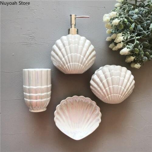 Creative Shell Bathroom Kit Ceramic Bathroom Supplies Soap Bottle Toothbrush Holder Soap Dish Bathroom Decoration Accessories
