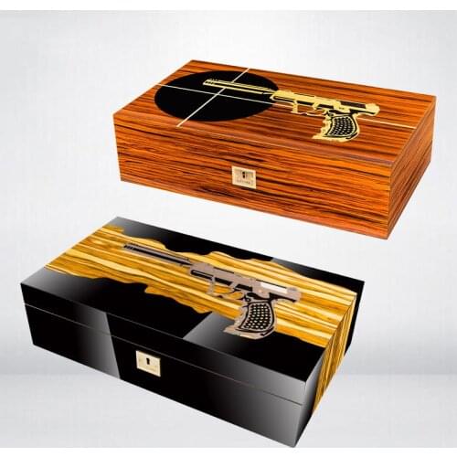 Fashion Piano paint Cigar Box Wood Shell sequins Humidifier Humidor With Lock High capacity Business Men Gadget Gift For Husband