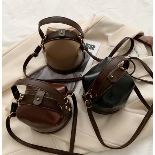 Fashion New High-end Womens Small Shoulder Bag Girl Messenger Bag PU Leather Designer Bags Female Cylindrical Bucket Bag Mini