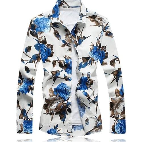 2019 New Spring and Autumn Thin Print Mens Casual Long-sleeved Shirt European-style Mens Large Size 5XL