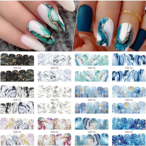 12pcs Gradient Marble Nail Stickers Flower Letter Leopard Cartoons Sliders for Nails Anime Water Transfer Decals SABN1345-1356