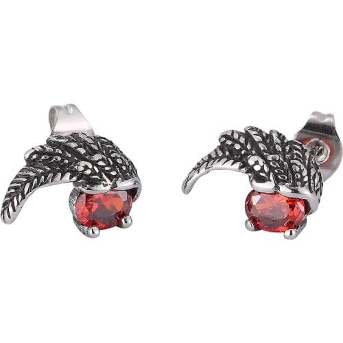 New Punk Stainless Steel Feathers Earrings Retro Angel Wings Stud Earrings For Women Zircon Ear Jewelry Party Gift BB0799