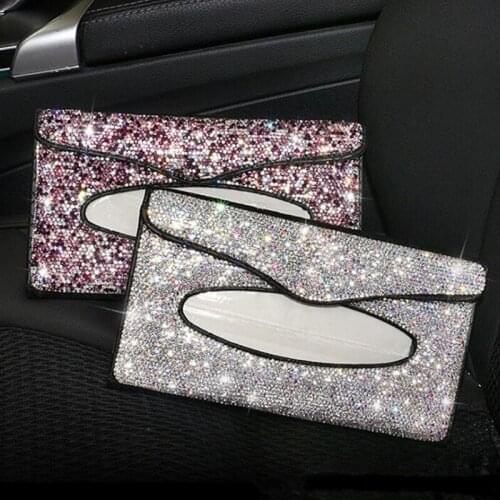 2019 new cheap car interior decorations Rhinestones diamond Car Sun visor sunshade hangging tissue box