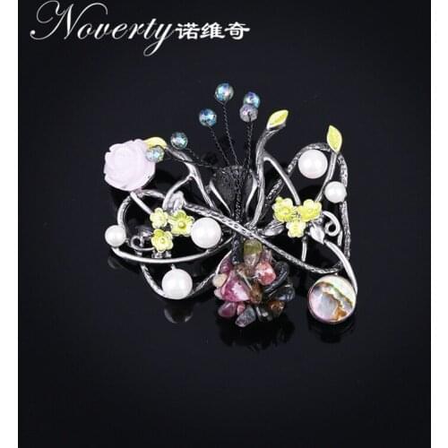 2019 New Vintage Elegant Zinc Alloy and Natural Stone Flower Brooch Scarf Buckle Accessories for Women Party Gifts