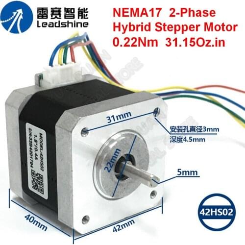 Original Leadshine NEMA17 42MM hybrid stepper Motor 42HS02 0.22Nm 31.15Oz.in 2 Phase 0.4A 4-Lead 1.8 For CNC 3D Printer