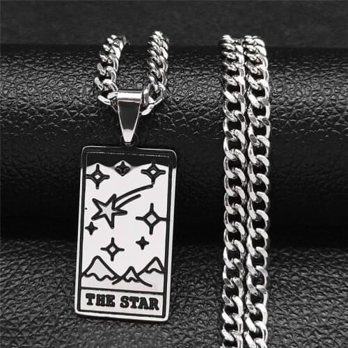 Tarot The Star Stainless Steel Necklace Pendant Women/Men Silver Color Geometry Chain Necklace Jewelry acier inoxydable N4535S02