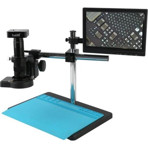 34MP 1080P 2K HDMI USB Industry Video Microscope Camera Video Zoom 180X 300X C-Mount Lens +144 LED Ring Light For PCB Soldering