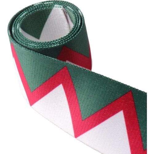 50mm Webbing 2" Bag Strap Soft Webbing Green and White Geometric Pattern Handbag Handle Ethnic Strap Webbing By the yard