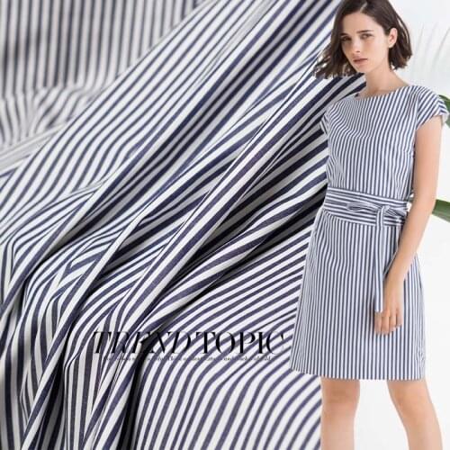 The Cloth 112cm Width Classic Blue White Stripe Printed 100%Cotton Garment Materials Summer Dress Shirt DIY clothes fabrics