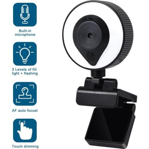 W20 2K/1080P 30FPS Webcam Auto Zoom Fill Light Ultra Wide-angle With Built-in Mic Noise Reduction Camera For PC Computer Laptop