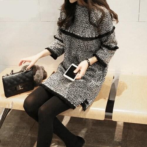 Womens Clothing 2018 Autumn And Winter New Loose Thin Long-sleeved Thick Woolen Bottoming Dress Women