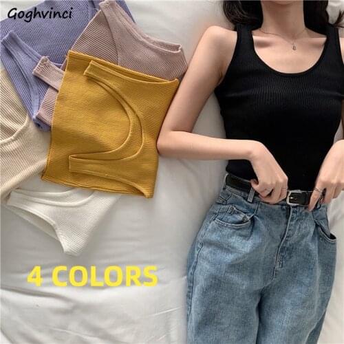 Tanks Tops Women Solid Summer Basic Knitted Slim Sexy Ins Chic Korean Style Sleeveless Tees Fashion Camis Breathable Ulzzang New