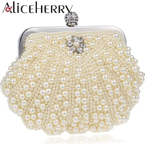 Women Messenger Beaded Evening Bags Luxury Diamonds Pearl Shell Women Bag Shoulder Clutch Bag for Wedding Party Make Up Bags